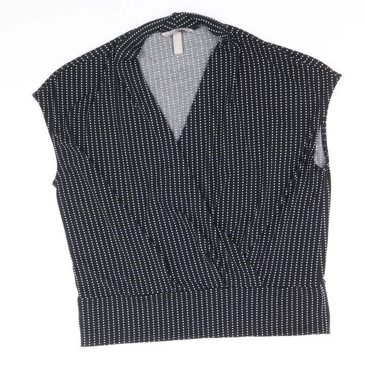 H&M Womens Blue Polka Dot Polyester Basic Blouse Size M V-Neck