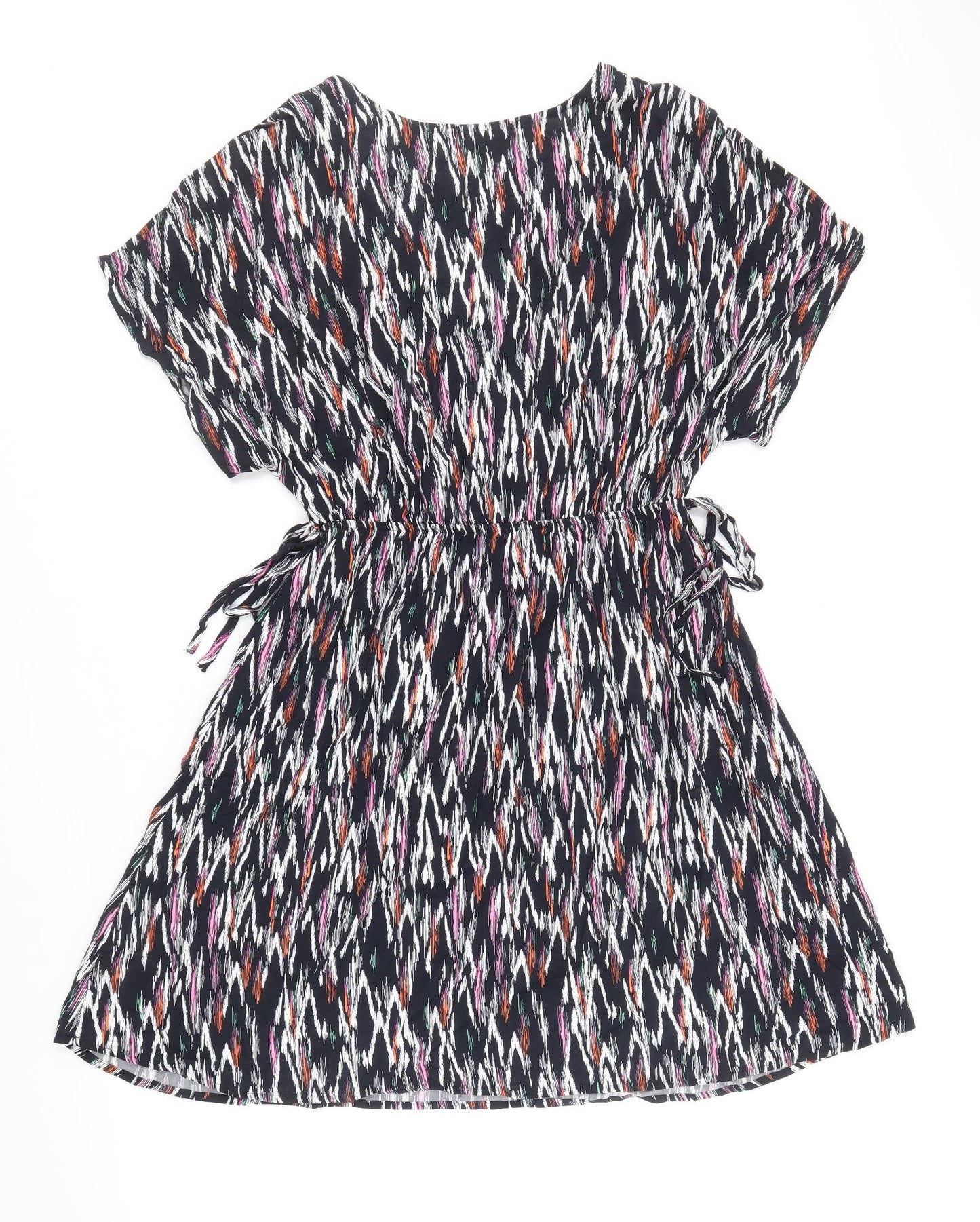 Marks and Spencer Womens Multicoloured Geometric Viscose A-Line Size 10 V-Neck Pullover - Side Tie Detail