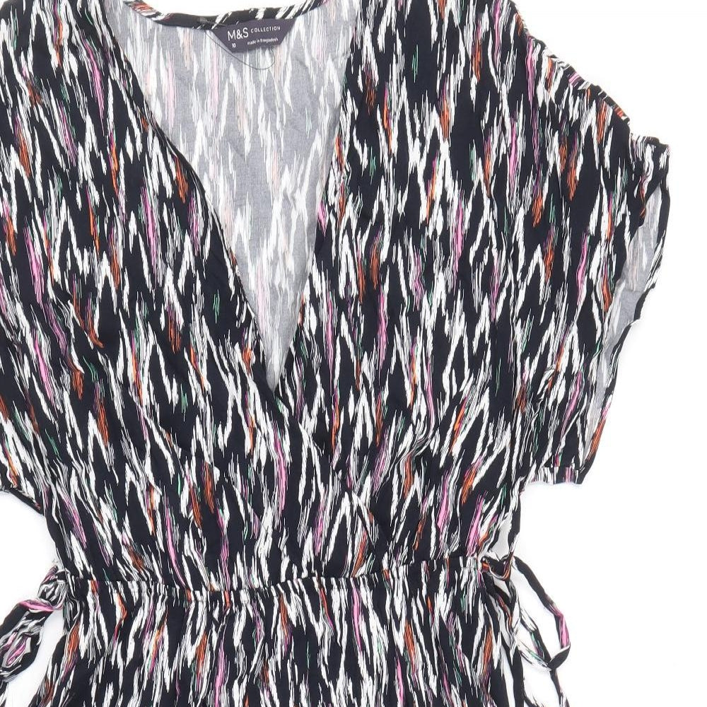 Marks and Spencer Womens Multicoloured Geometric Viscose A-Line Size 10 V-Neck Pullover - Side Tie Detail
