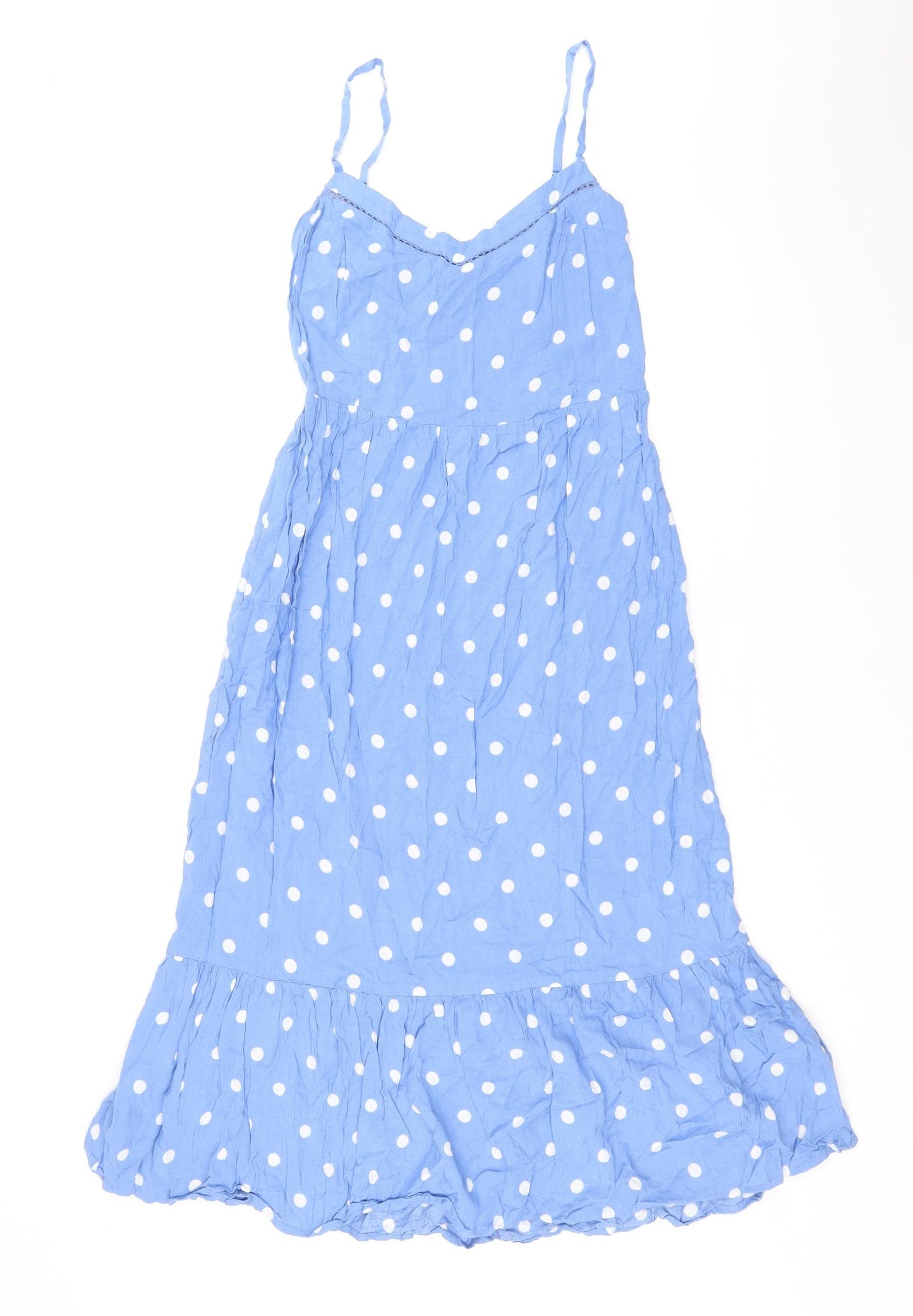 Marks and Spencer Womens Blue Polka Dot Viscose A-Line Size 8 V-Neck Pullover