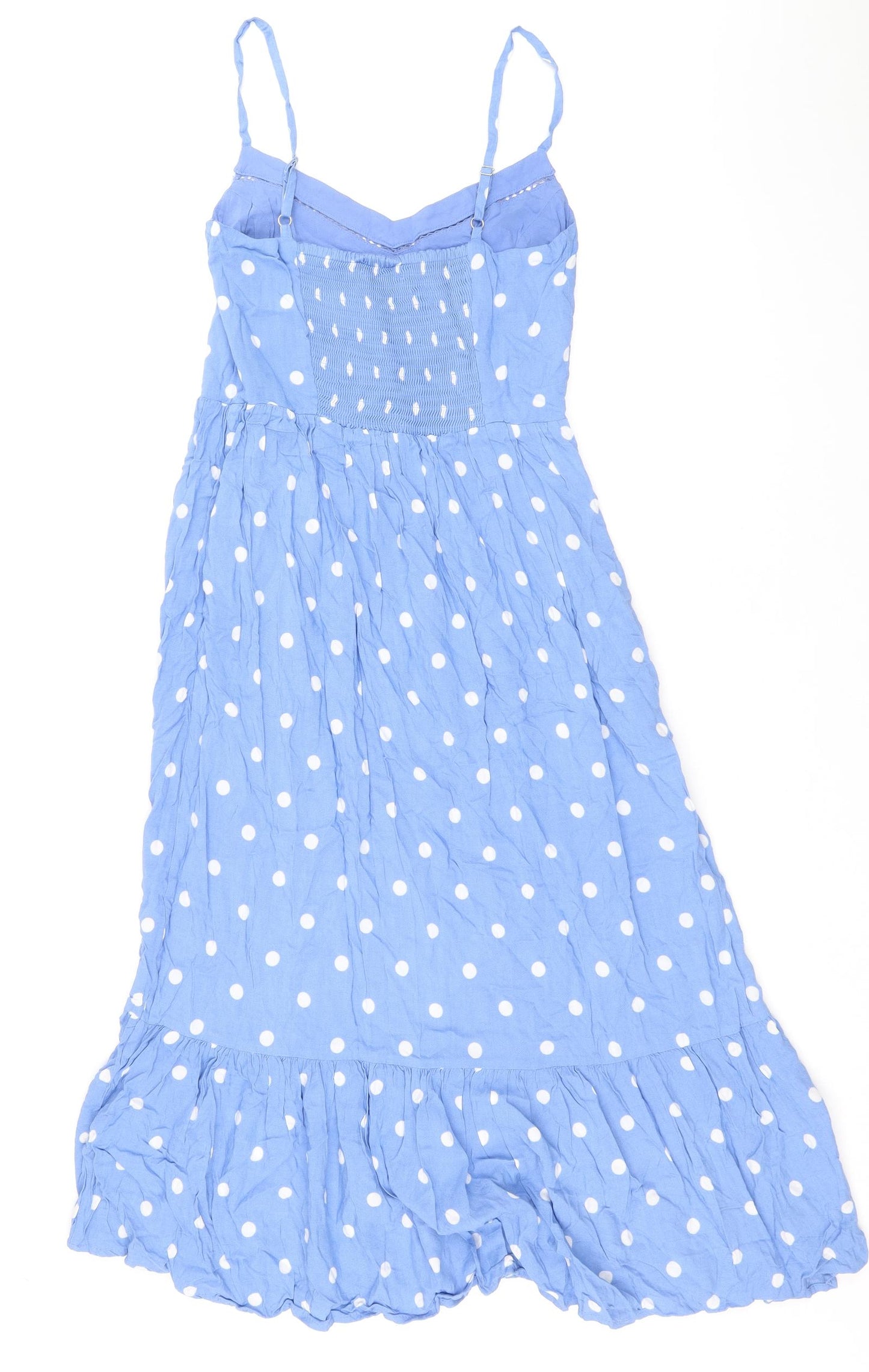 Marks and Spencer Womens Blue Polka Dot Viscose A-Line Size 8 V-Neck Pullover