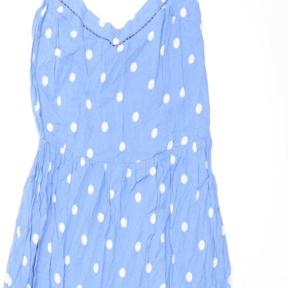 Marks and Spencer Womens Blue Polka Dot Viscose A-Line Size 8 V-Neck Pullover
