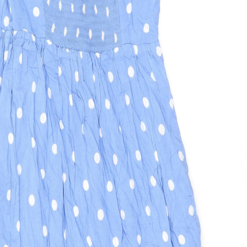 Marks and Spencer Womens Blue Polka Dot Viscose A-Line Size 8 V-Neck Pullover