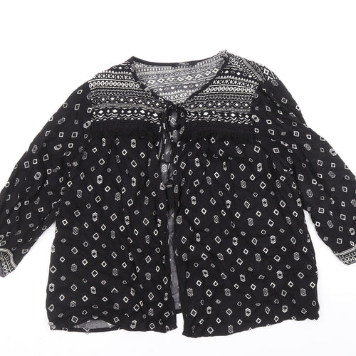 M&Co Womens Black Geometric Viscose Wrap Blouse Size 12 V-Neck