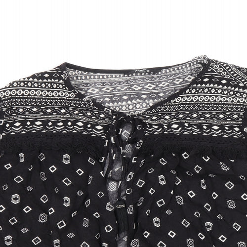 M&Co Womens Black Geometric Viscose Wrap Blouse Size 12 V-Neck