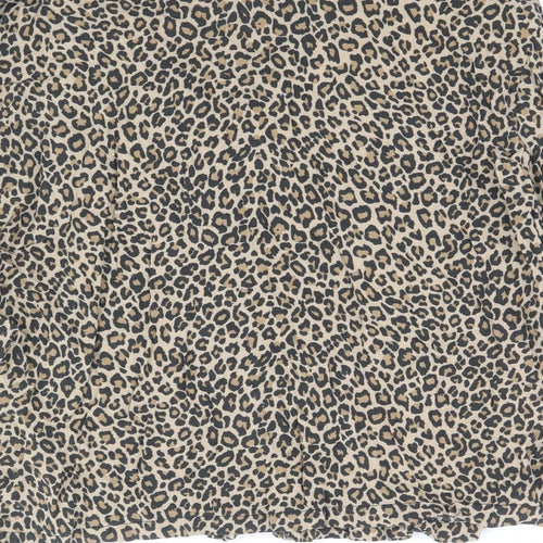 Pull&Bear Womens Brown Animal Print Viscose Basic Button-Up Size L V-Neck - Leopard Print