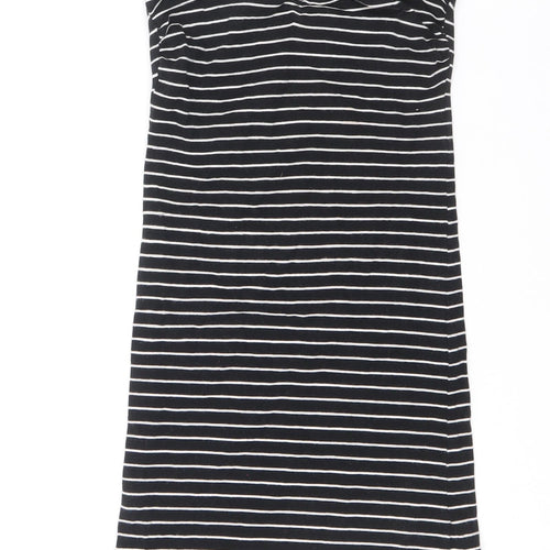 Miss Selfridge Womens Black Striped Cotton Tank Dress Size 8 Off the Shoulder Pullover