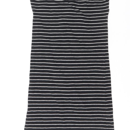Miss Selfridge Womens Black Striped Cotton Tank Dress Size 8 Off the Shoulder Pullover