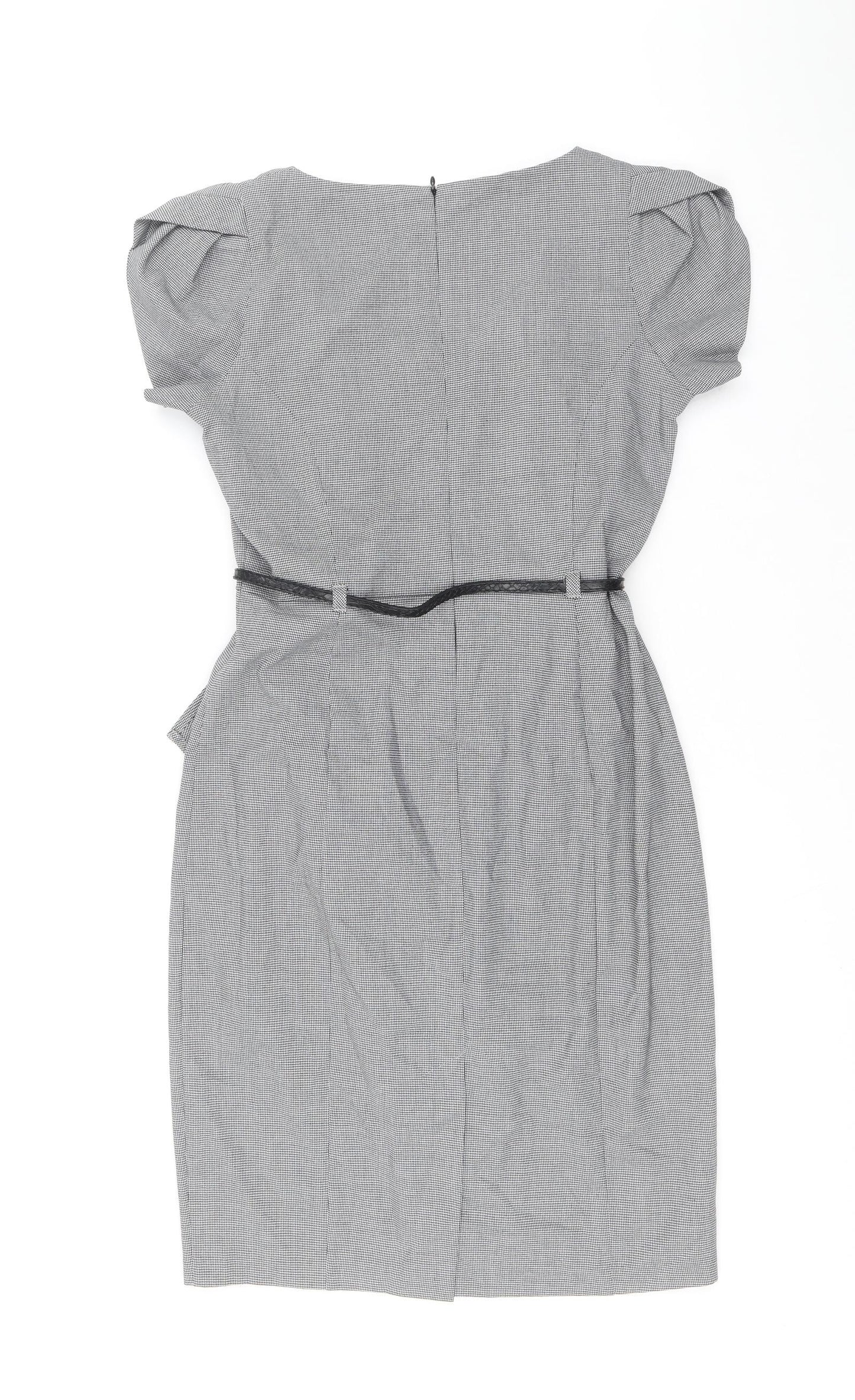 Marks and Spencer Womens Black Herringbone Polyester A-Line Size 10 V-Neck Zip - Removable belt