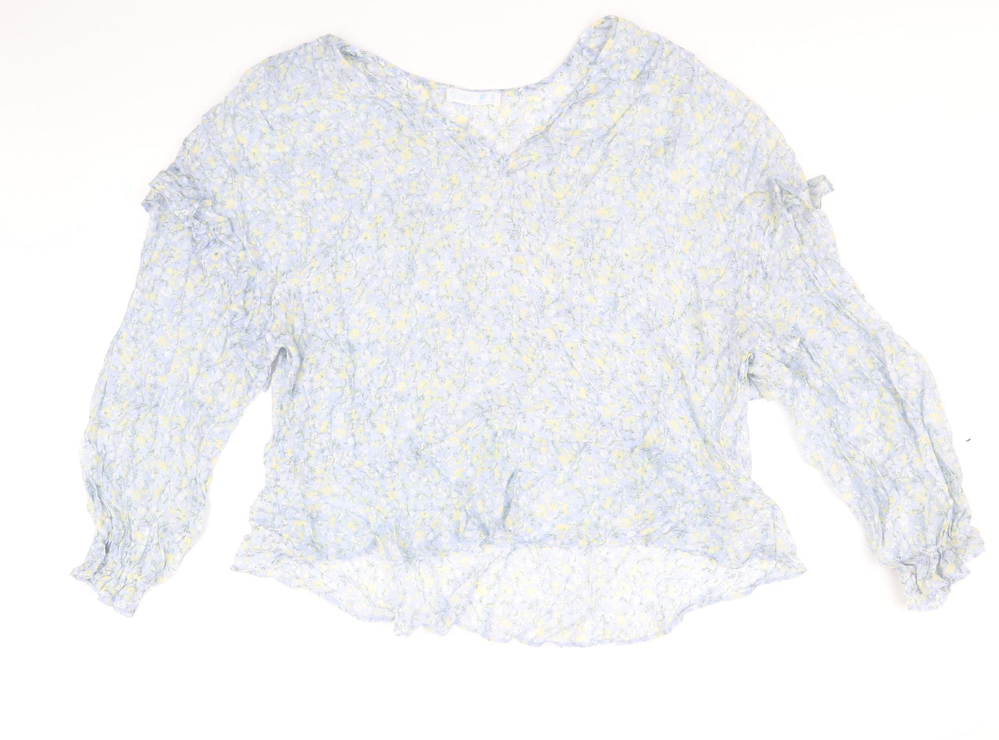 Primark Womens Blue Geometric Viscose Basic Blouse Size 20 V-Neck