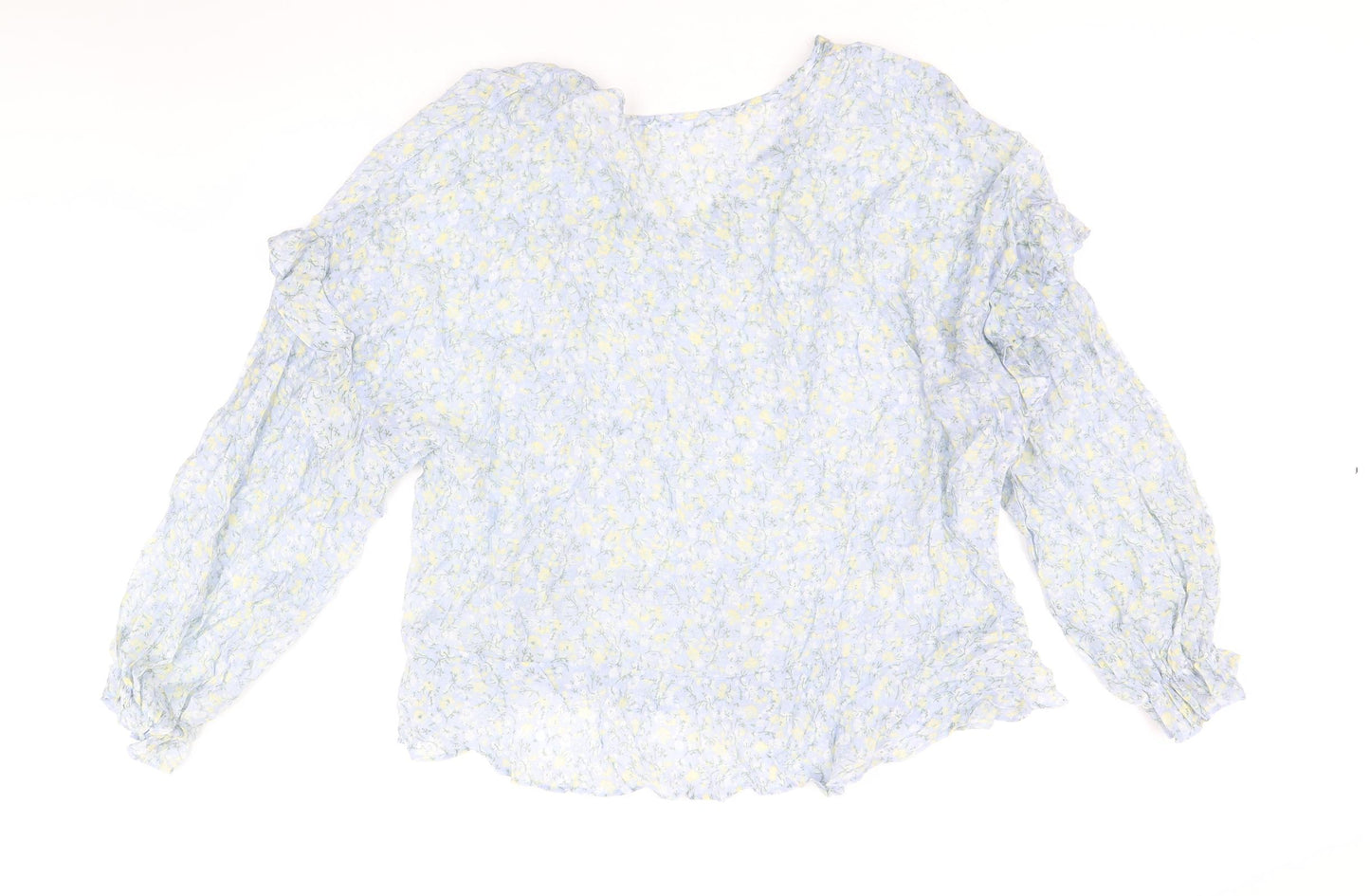 Primark Womens Blue Geometric Viscose Basic Blouse Size 20 V-Neck