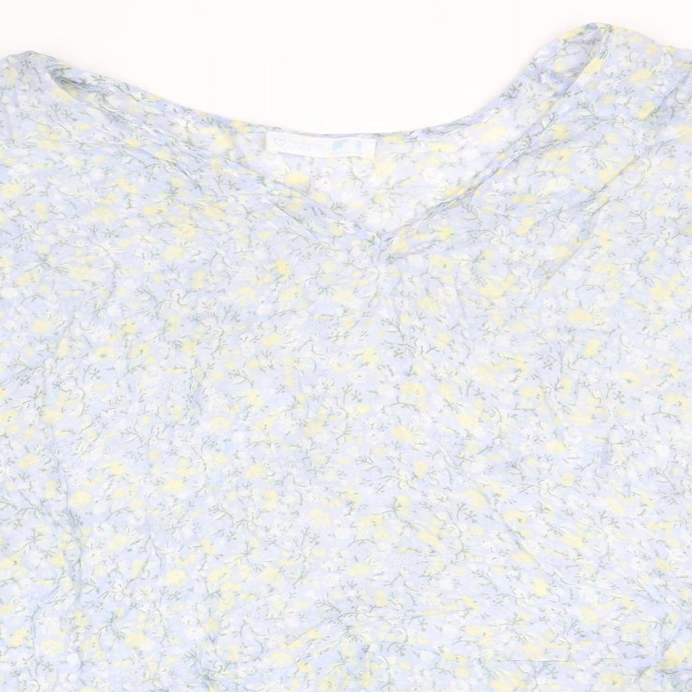 Primark Womens Blue Geometric Viscose Basic Blouse Size 20 V-Neck
