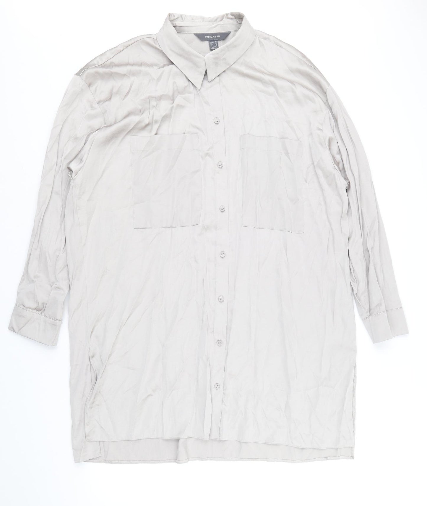 Primark Womens Silver Polyester Shirt Dress Size 20 Collared Button