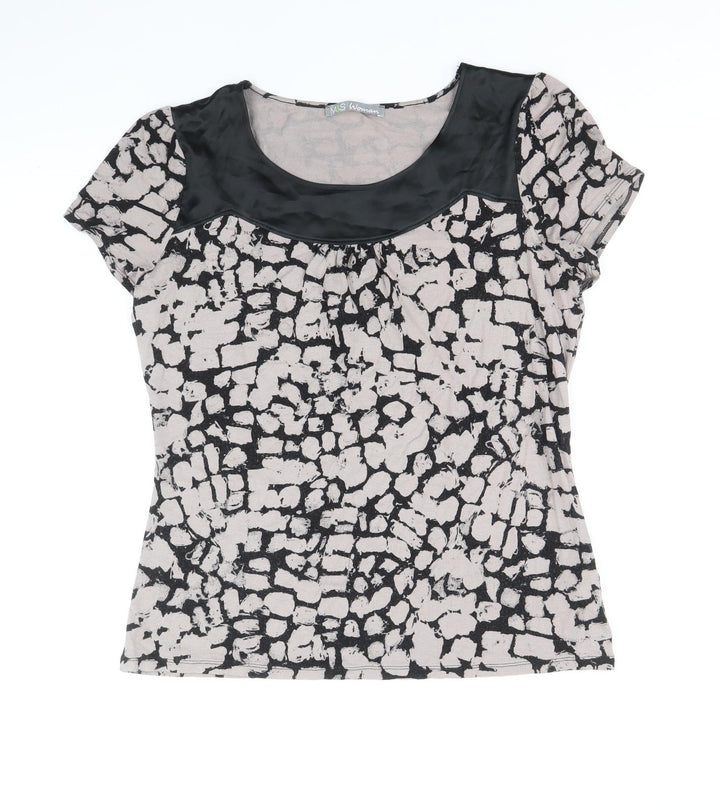 Marks and Spencer Womens Black Geometric Viscose Basic Blouse Size 12 Round Neck