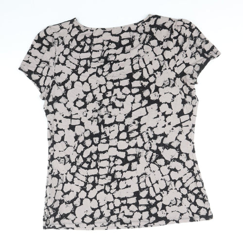 Marks and Spencer Womens Black Geometric Viscose Basic Blouse Size 12 Round Neck