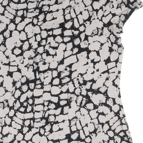Marks and Spencer Womens Black Geometric Viscose Basic Blouse Size 12 Round Neck