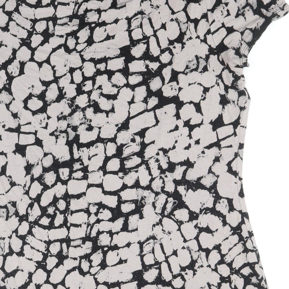 Marks and Spencer Womens Black Geometric Viscose Basic Blouse Size 12 Round Neck