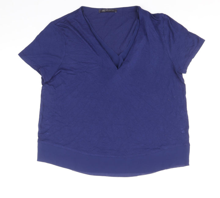 Marks and Spencer Womens Blue Polyester Basic T-Shirt Size 12 V-Neck