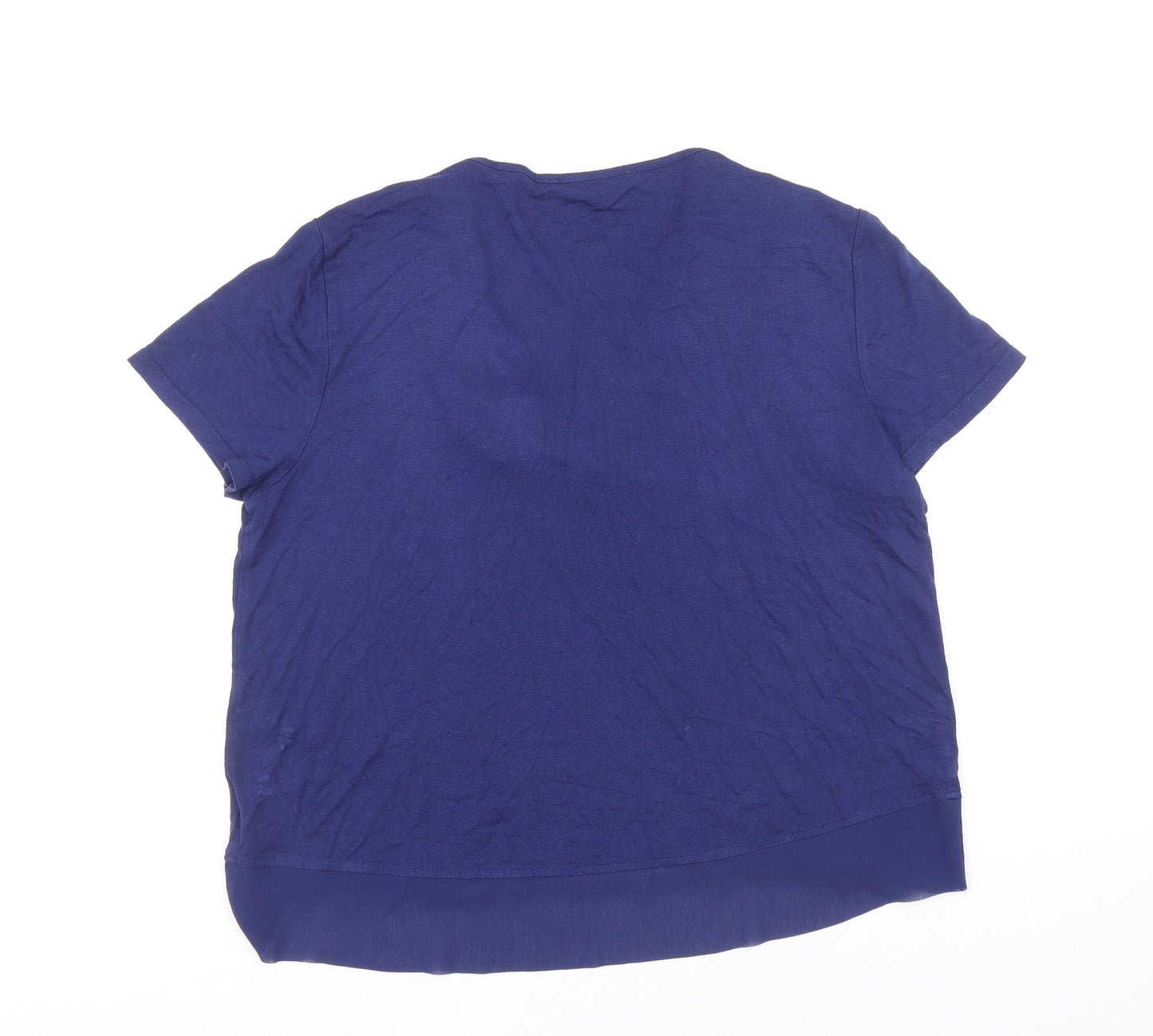 Marks and Spencer Womens Blue Polyester Basic T-Shirt Size 12 V-Neck