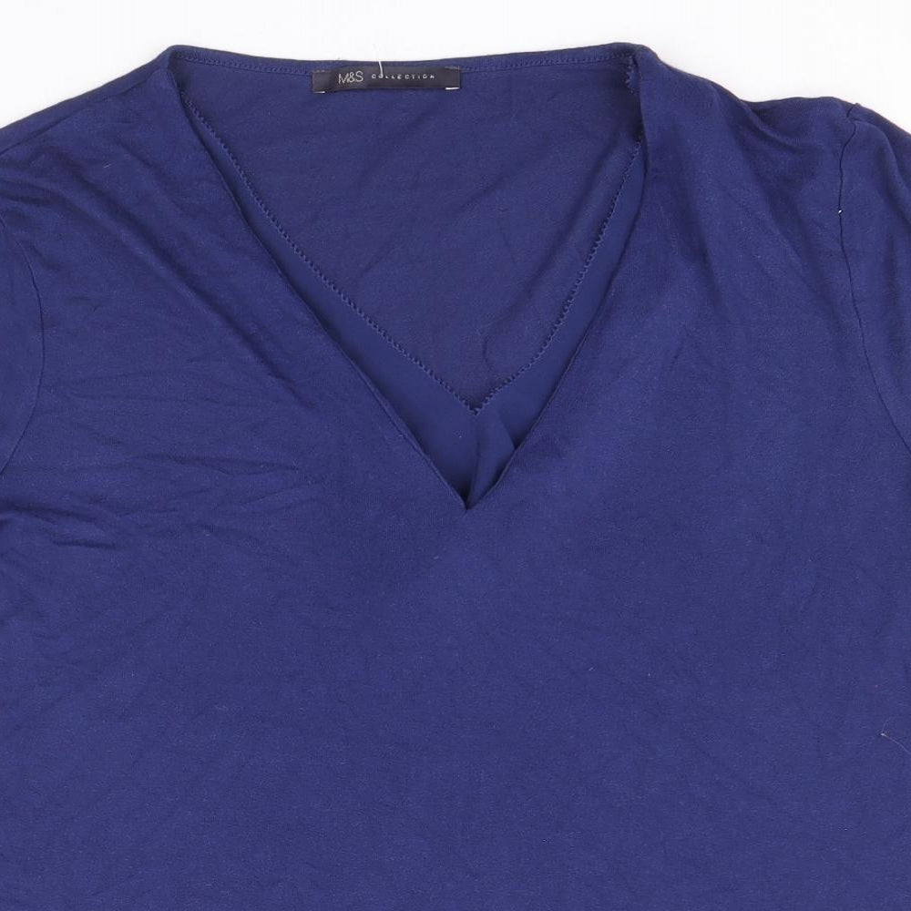 Marks and Spencer Womens Blue Polyester Basic T-Shirt Size 12 V-Neck