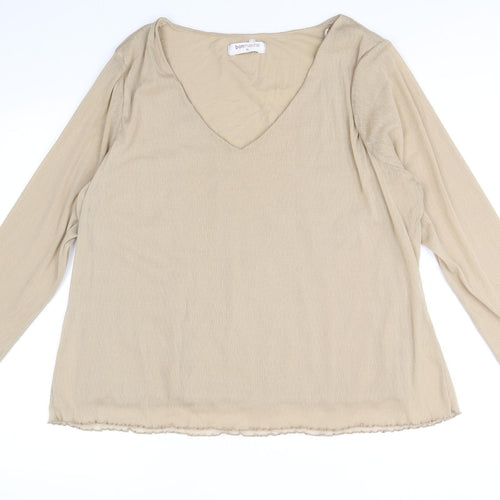 Bonmarché Womens Brown Polyester Basic T-Shirt Size XL V-Neck
