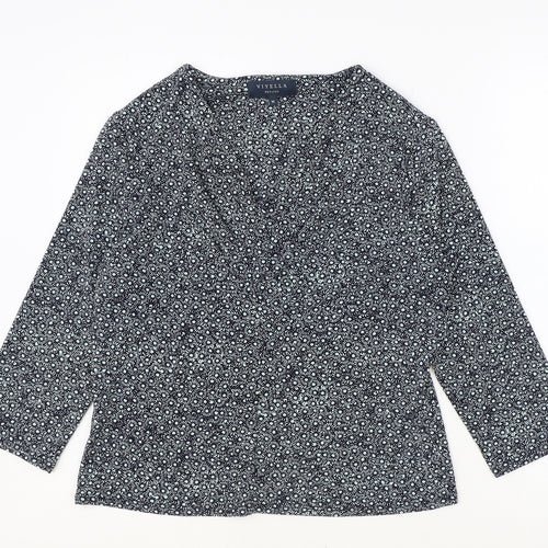 Viyella Womens Blue Floral Polyester Basic Blouse Size M V-Neck