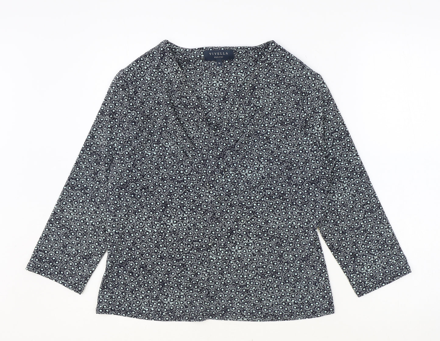 Viyella Womens Blue Floral Polyester Basic Blouse Size M V-Neck