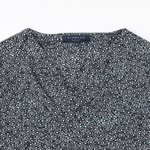 Viyella Womens Blue Floral Polyester Basic Blouse Size M V-Neck