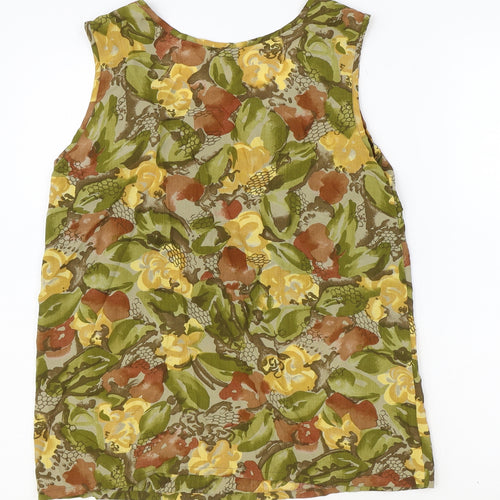 Precis Womens Green Floral Viscose Basic Tank Size 10 Scoop Neck