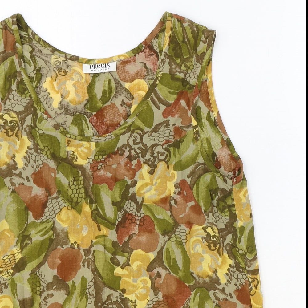 Precis Womens Green Floral Viscose Basic Tank Size 10 Scoop Neck