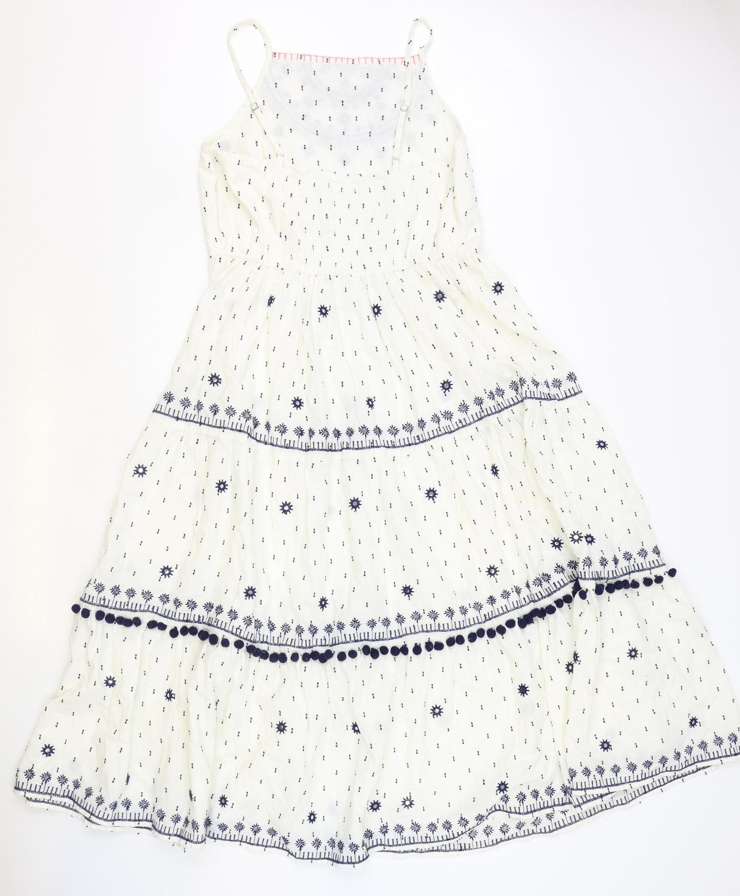 Monsoon Womens Ivory Geometric Linen A-Line Size M Square Neck Pullover