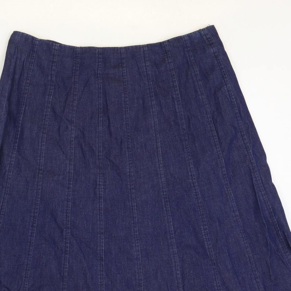 Cotton Womens Blue Cotton Swing Skirt Size 12 Zip