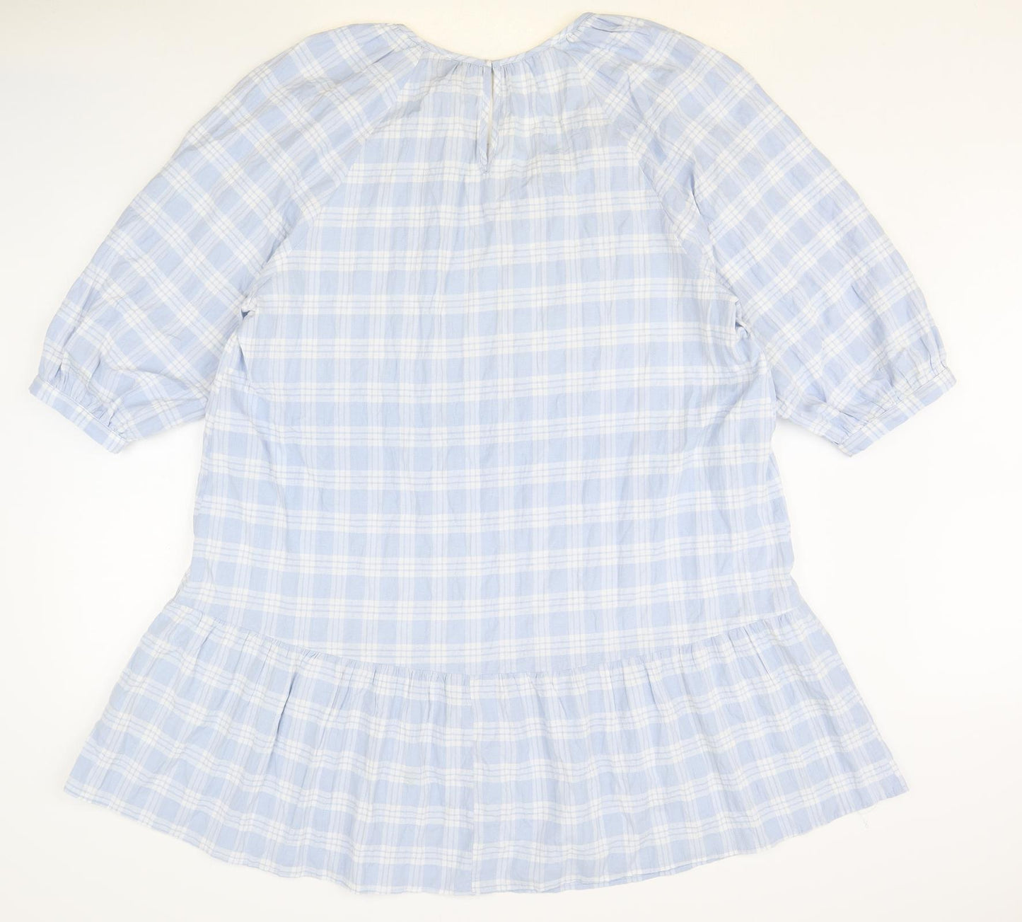 Primark Womens Blue Plaid Cotton A-Line Size 16 Scoop Neck Button