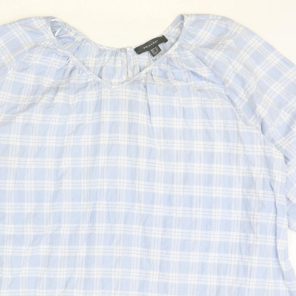 Primark Womens Blue Plaid Cotton A-Line Size 16 Scoop Neck Button