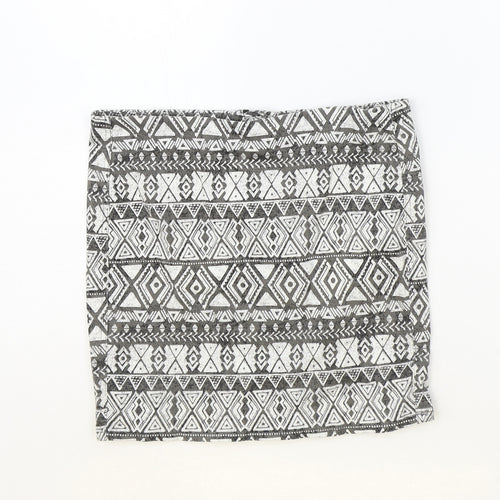 H&M Womens Grey Geometric Cotton Bandage Skirt Size 10 Zip