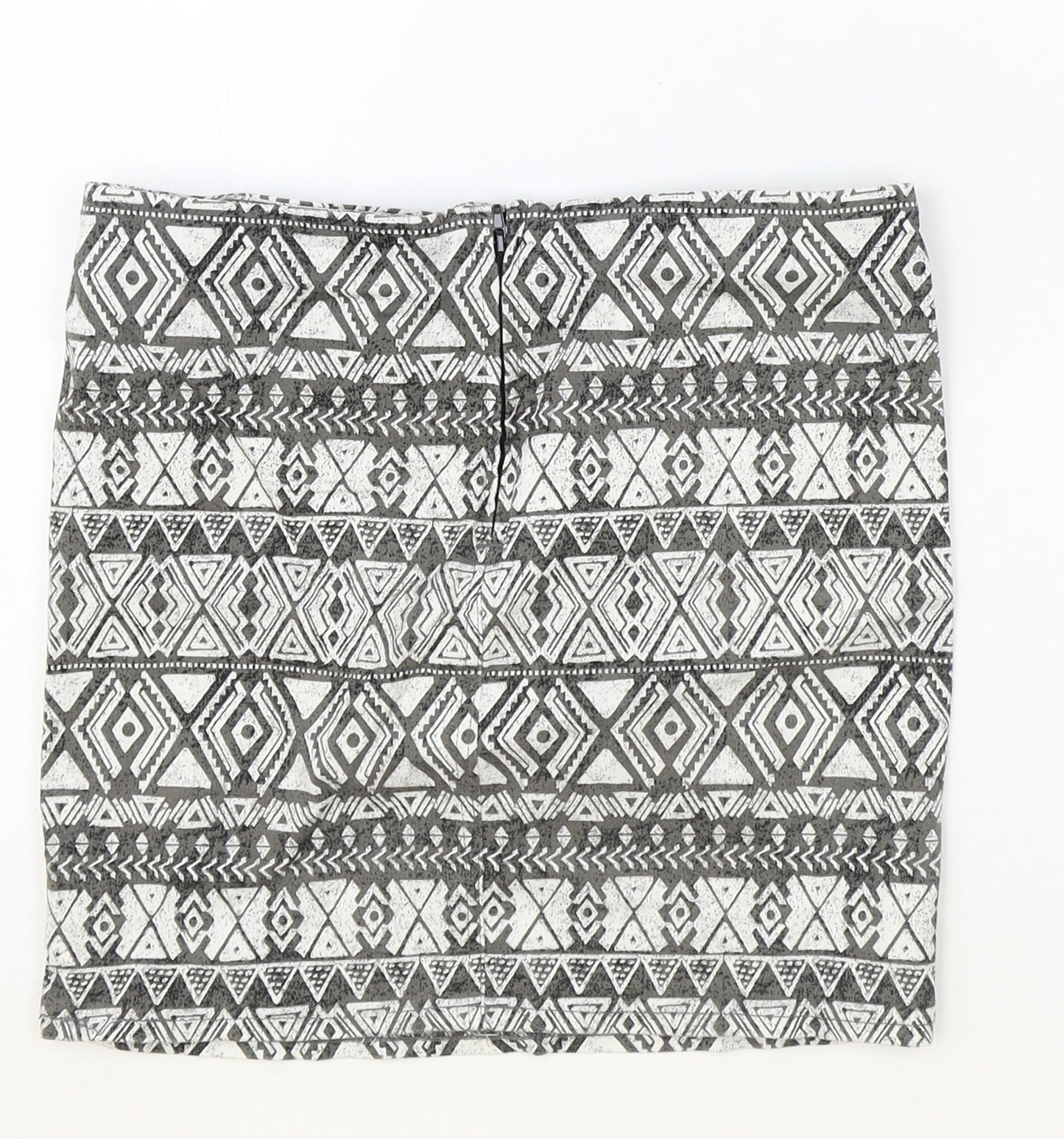 H&M Womens Grey Geometric Cotton Bandage Skirt Size 10 Zip