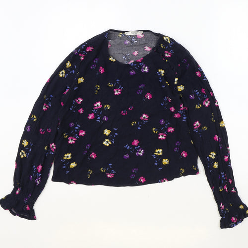 Mango Womens Blue Floral Viscose Basic Blouse Size S Scoop Neck