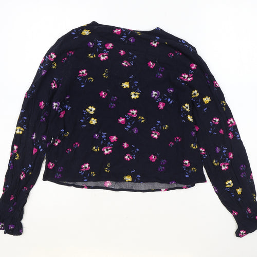 Mango Womens Blue Floral Viscose Basic Blouse Size S Scoop Neck