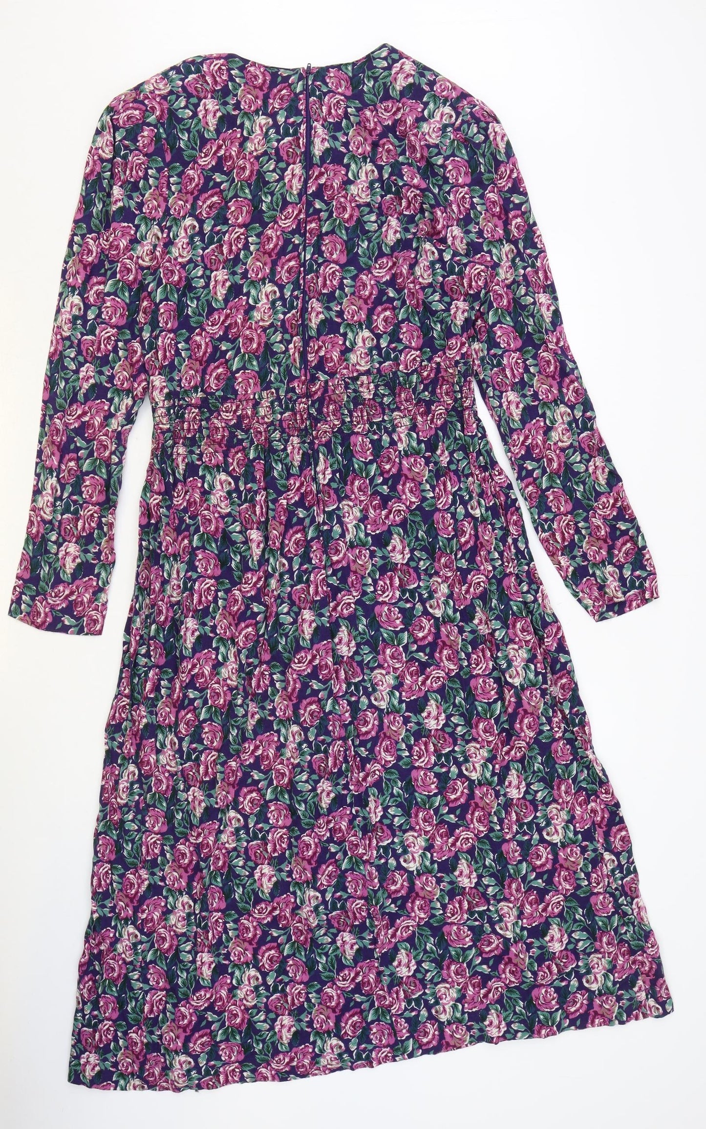 Northern Traditions Womens Purple Floral Rayon A-Line Size 12 Boat Neck Zip