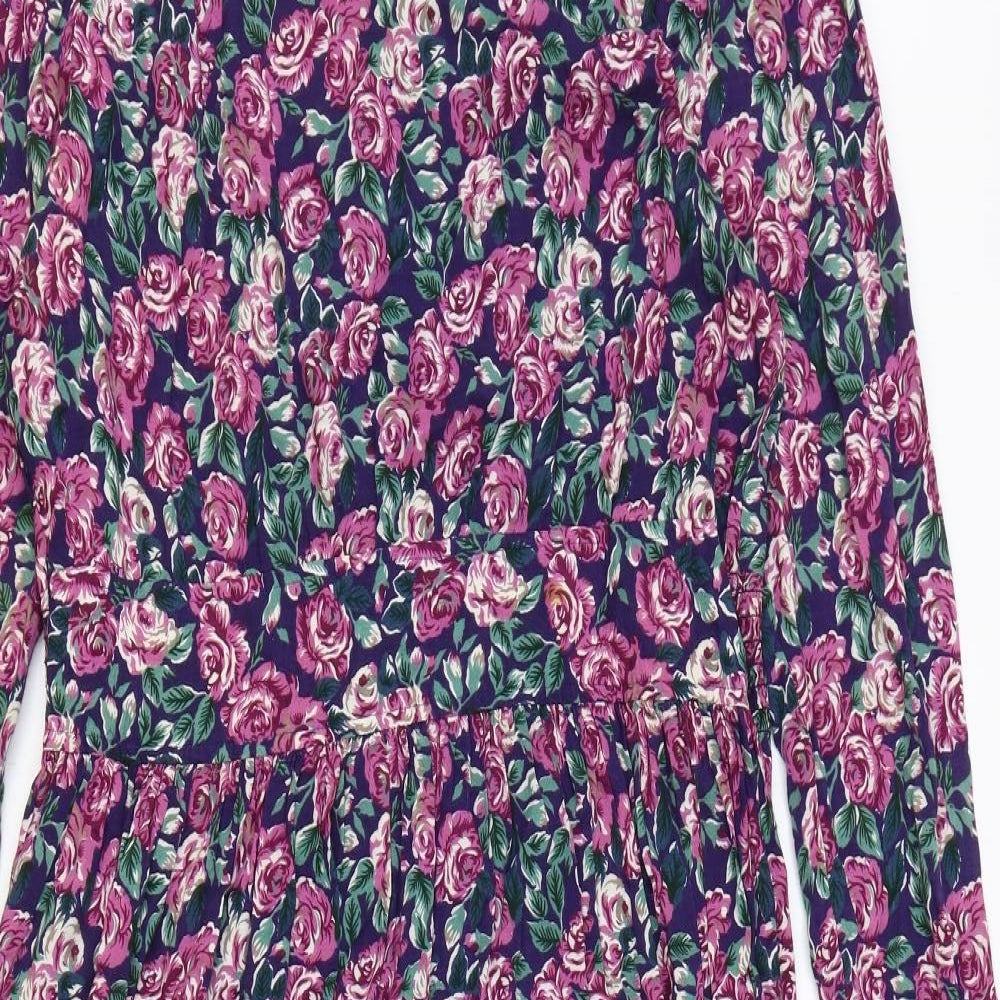 Northern Traditions Womens Purple Floral Rayon A-Line Size 12 Boat Neck Zip