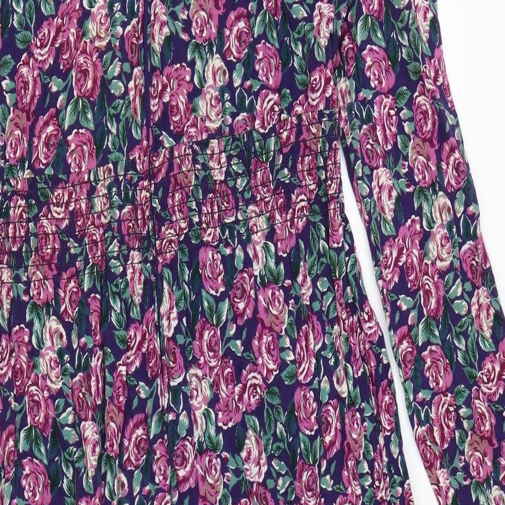 Northern Traditions Womens Purple Floral Rayon A-Line Size 12 Boat Neck Zip