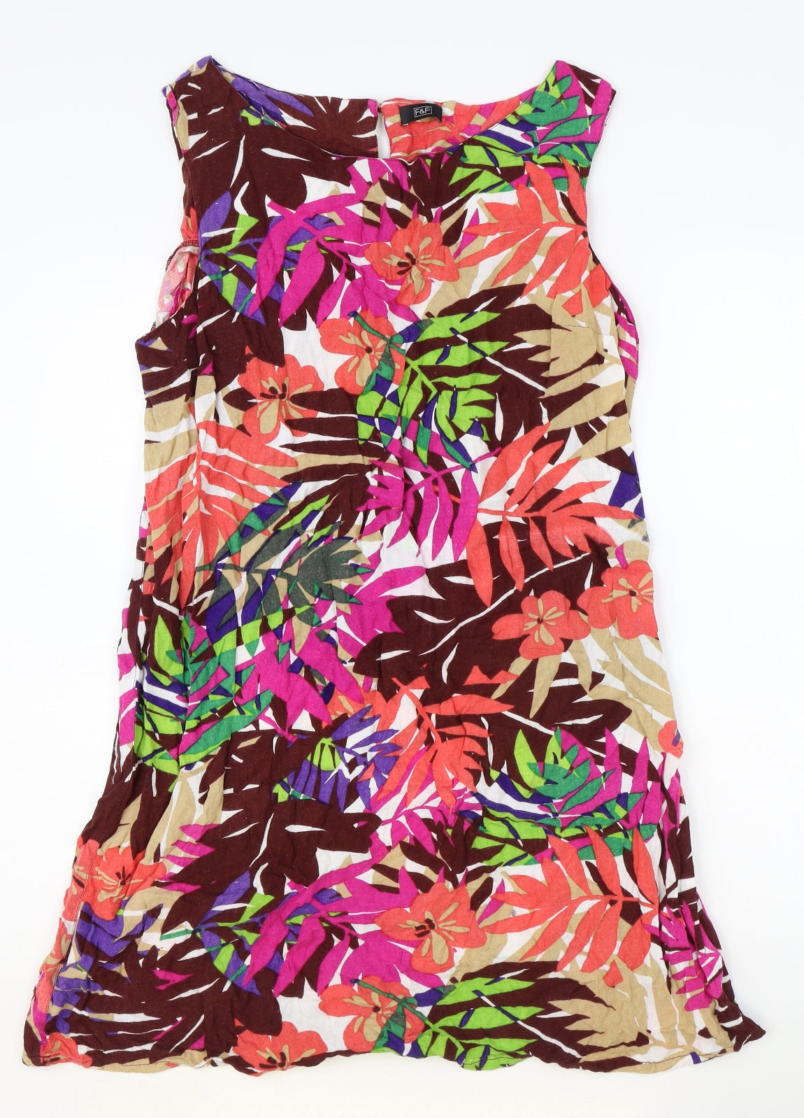 F&F Womens Multicoloured Floral Viscose Shift Size 16 Boat Neck Button
