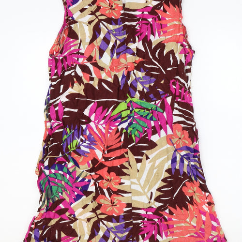 F&F Womens Multicoloured Floral Viscose Shift Size 16 Boat Neck Button