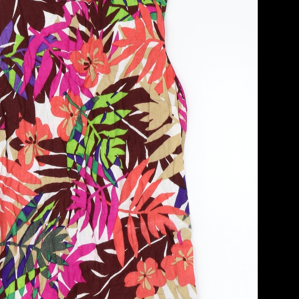 F&F Womens Multicoloured Floral Viscose Shift Size 16 Boat Neck Button