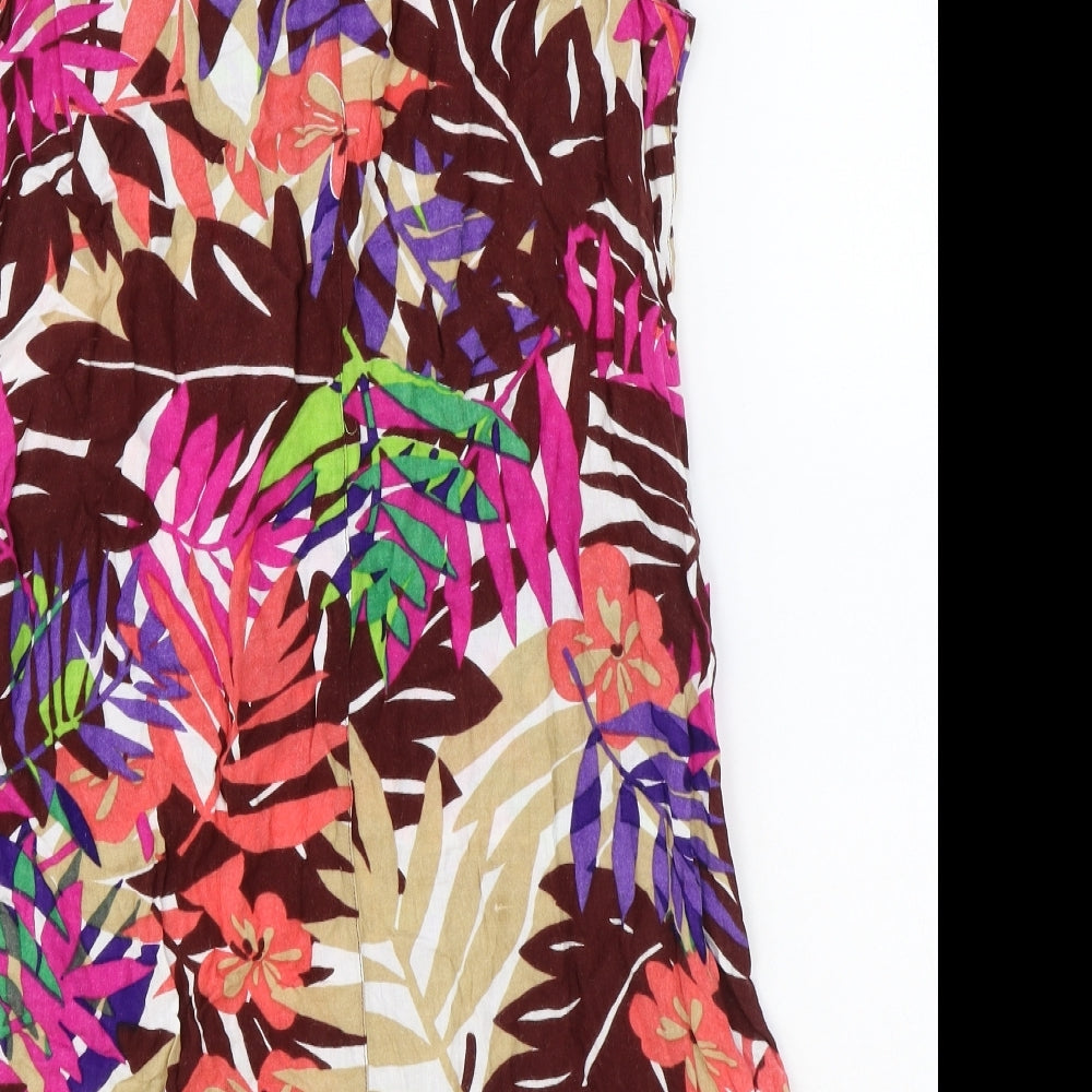 F&F Womens Multicoloured Floral Viscose Shift Size 16 Boat Neck Button