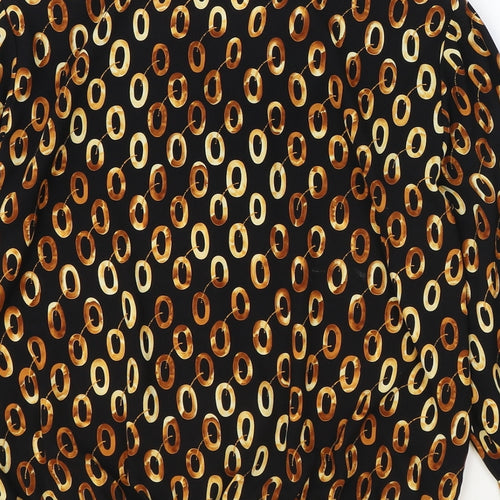 Bianco Womens Black Geometric Polyester Basic Button-Up Size 12 Round Neck