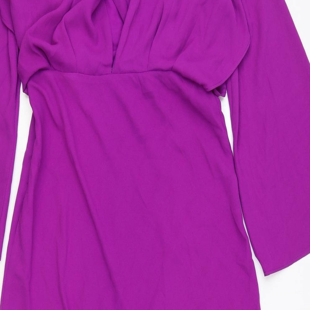 Zara Womens Purple Polyester Maxi Size L V-Neck Zip - Flute Sleeve