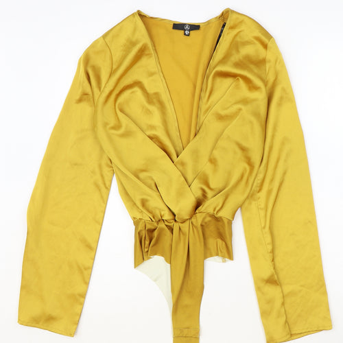 Missguided Womens Gold Polyester Bodysuit One-Piece Size 8 Snap