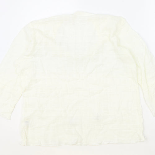 Preworn Womens Ivory 100% Cotton Basic Blouse Size L V-Neck - Tie Neck Detail