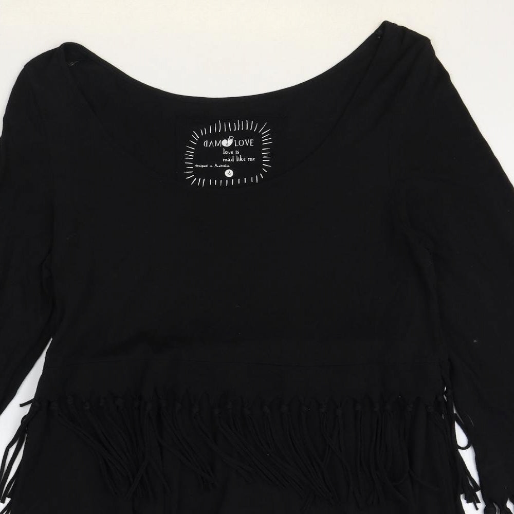 Dam Love Womens Black Rayon Fit & Flare Size S Scoop Neck Pullover